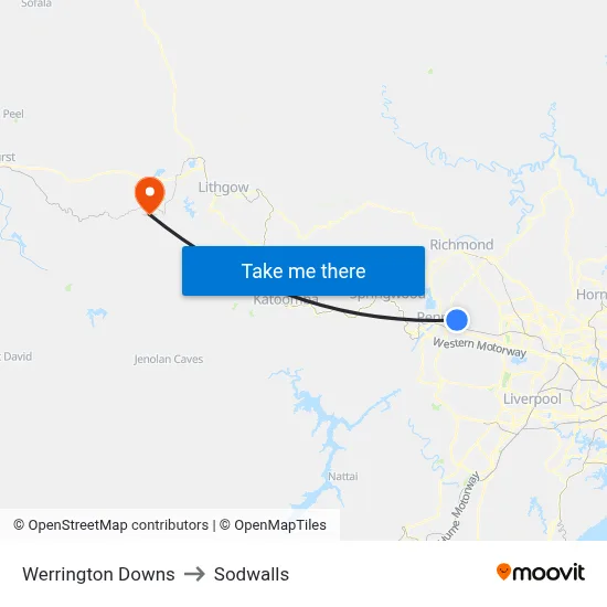 Werrington Downs to Sodwalls map