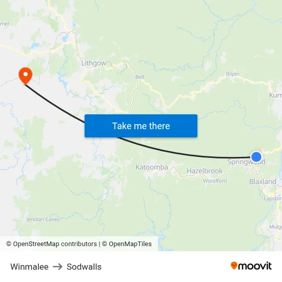Winmalee to Sodwalls map