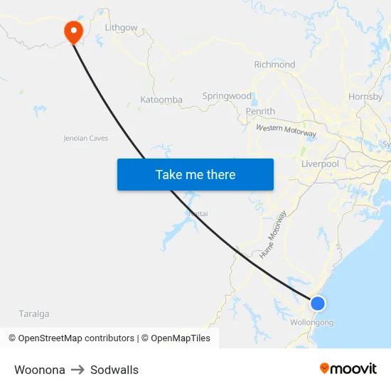 Woonona to Sodwalls map