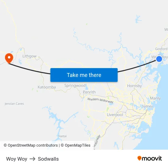 Woy Woy to Sodwalls map