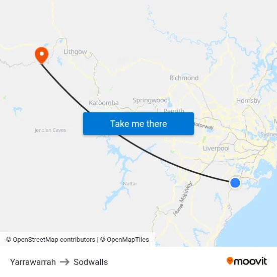 Yarrawarrah to Sodwalls map