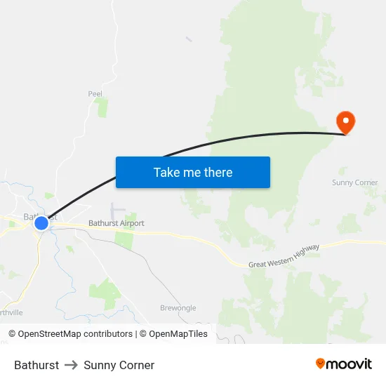 Bathurst to Sunny Corner map