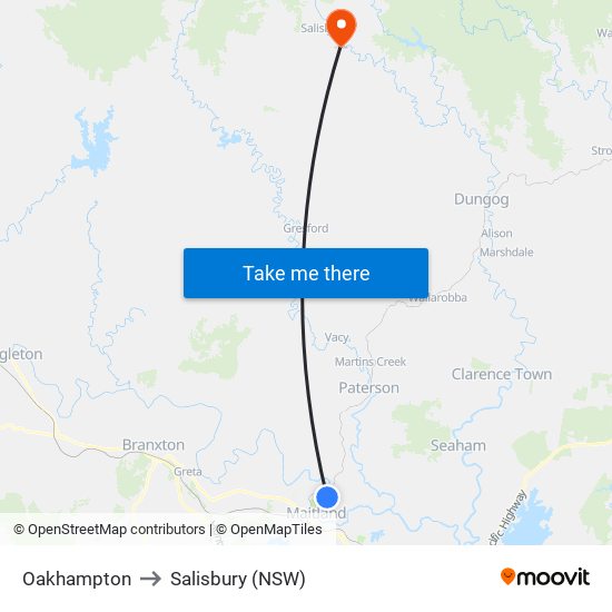 Oakhampton to Salisbury (NSW) map