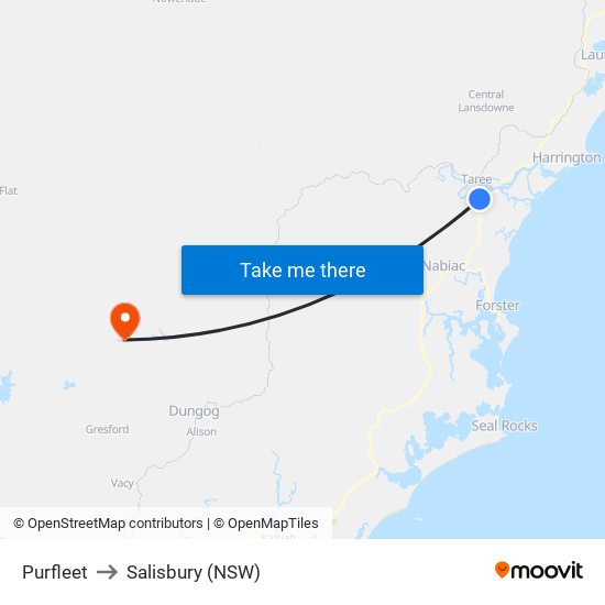 Purfleet to Salisbury (NSW) map