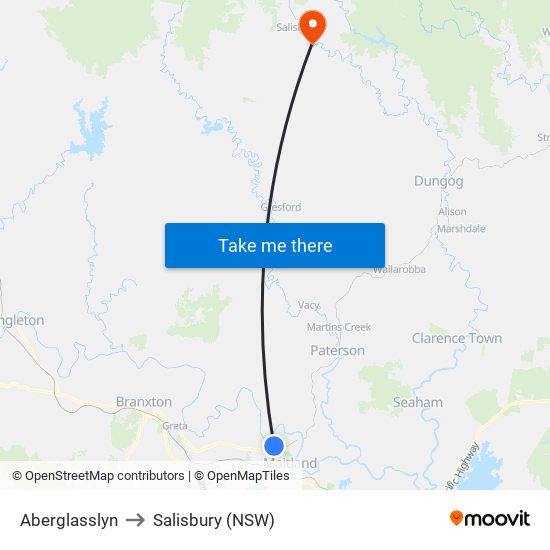 Aberglasslyn to Salisbury (NSW) map