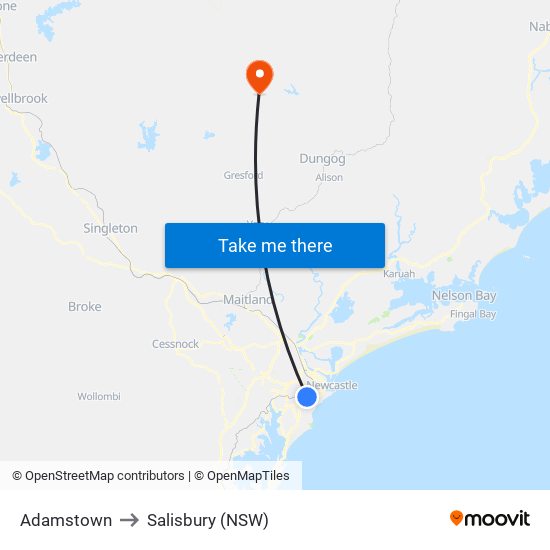 Adamstown to Salisbury (NSW) map