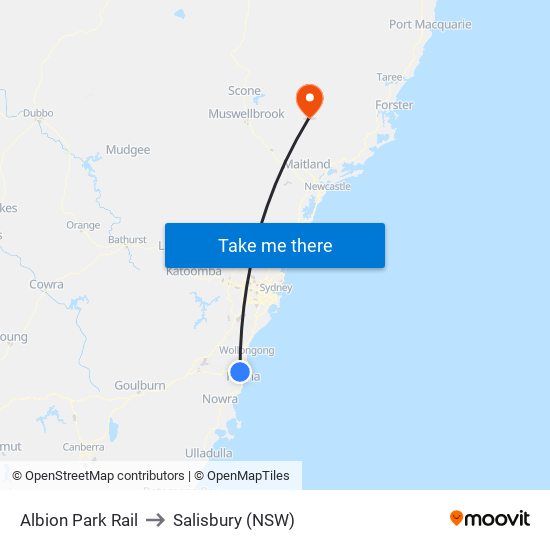 Albion Park Rail to Salisbury (NSW) map