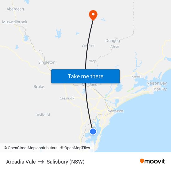 Arcadia Vale to Salisbury (NSW) map