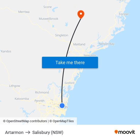 Artarmon to Salisbury (NSW) map