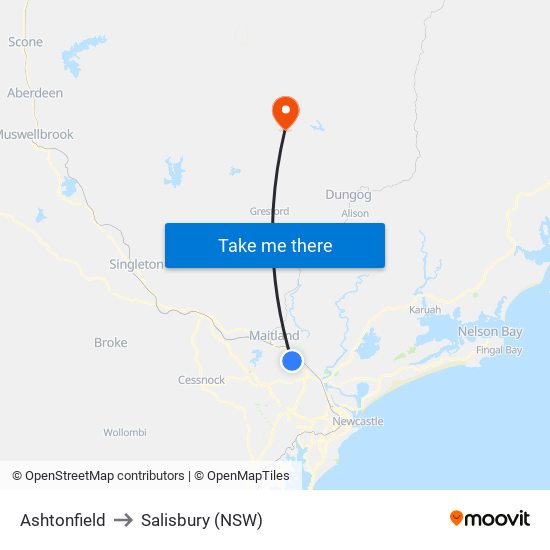 Ashtonfield to Salisbury (NSW) map