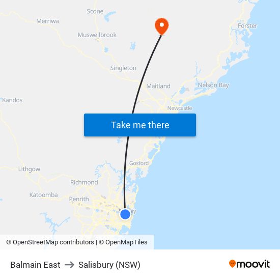 Balmain East to Salisbury (NSW) map