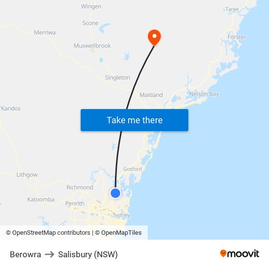 Berowra to Salisbury (NSW) map