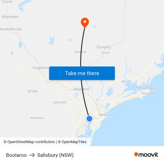 Boolaroo to Salisbury (NSW) map