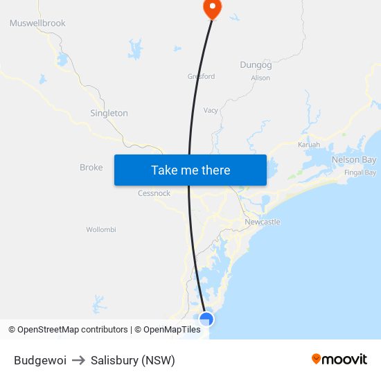 Budgewoi to Salisbury (NSW) map