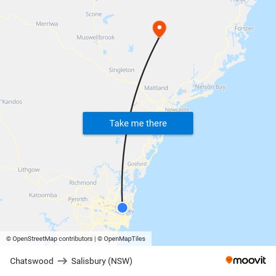 Chatswood to Salisbury (NSW) map