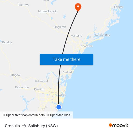Cronulla to Salisbury (NSW) map