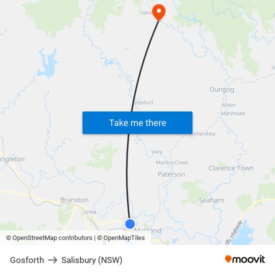 Gosforth to Salisbury (NSW) map