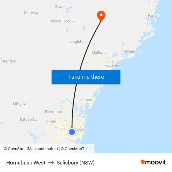 Homebush West to Salisbury (NSW) map