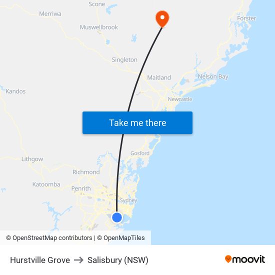 Hurstville Grove to Salisbury (NSW) map