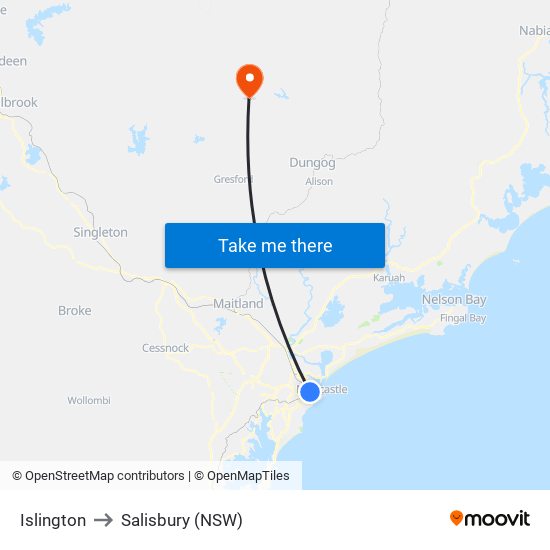 Islington to Salisbury (NSW) map