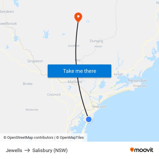Jewells to Salisbury (NSW) map