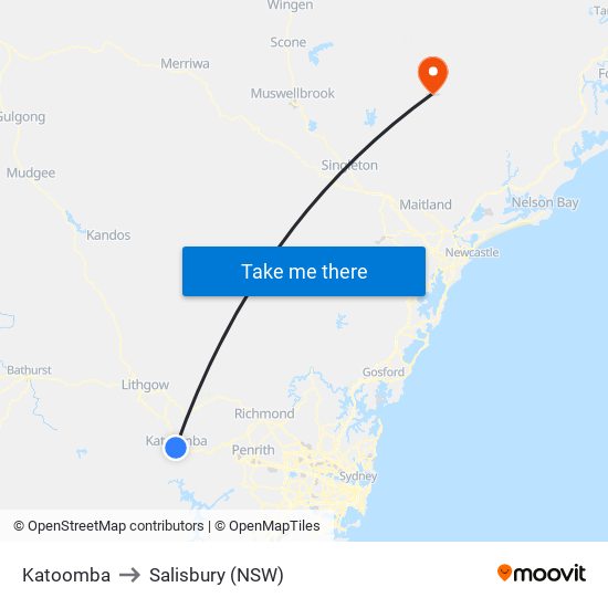 Katoomba to Salisbury (NSW) map