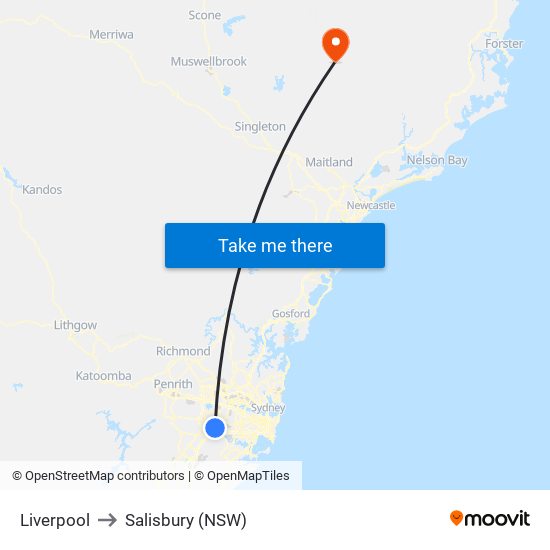 Liverpool to Salisbury (NSW) map