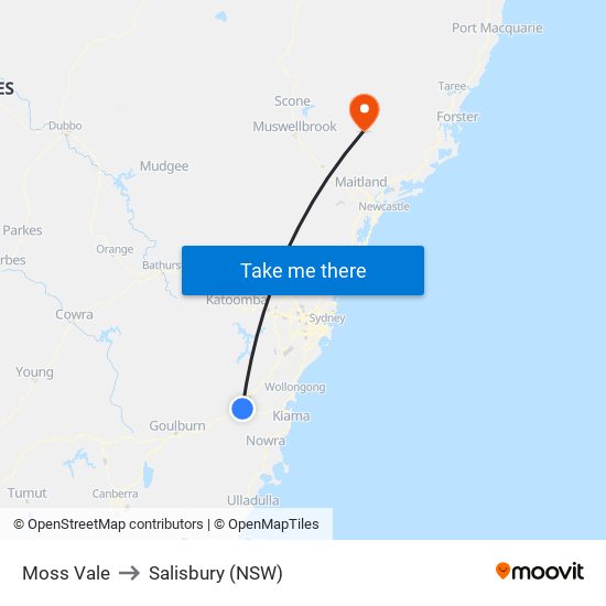 Moss Vale to Salisbury (NSW) map