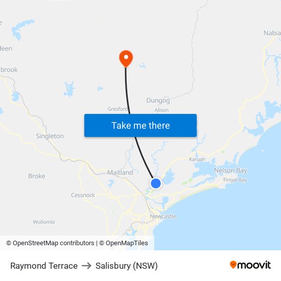 Raymond Terrace to Salisbury (NSW) map