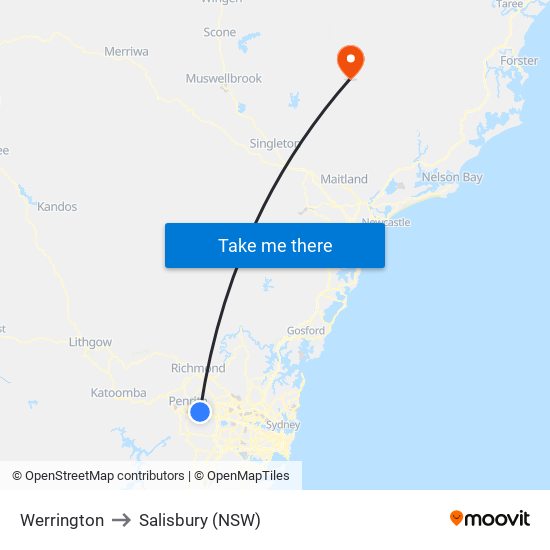 Werrington to Salisbury (NSW) map