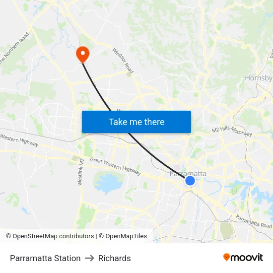 Parramatta Station to Richards map