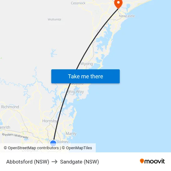 Abbotsford (NSW) to Sandgate (NSW) map