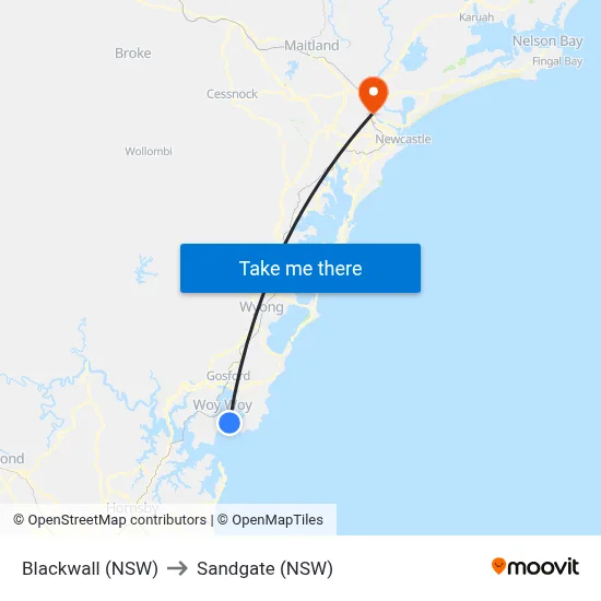 Blackwall (NSW) to Sandgate (NSW) map