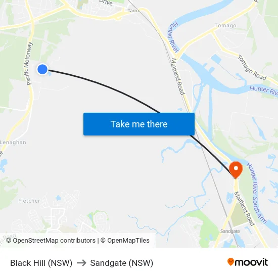 Black Hill (NSW) to Sandgate (NSW) map