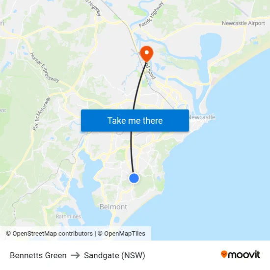 Bennetts Green to Sandgate (NSW) map