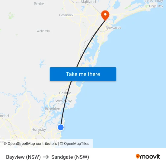 Bayview (NSW) to Sandgate (NSW) map