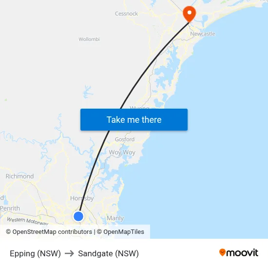 Epping (NSW) to Sandgate (NSW) map