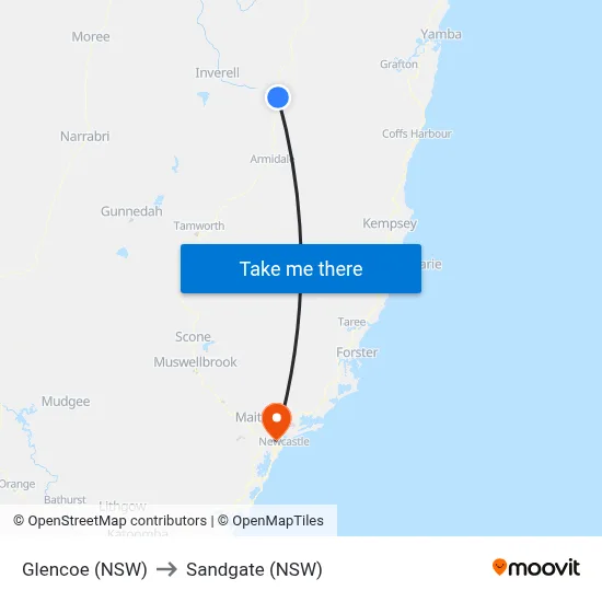 Glencoe (NSW) to Sandgate (NSW) map