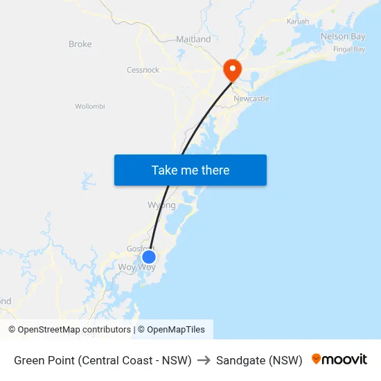 Green Point (Central Coast - NSW) to Sandgate (NSW) map
