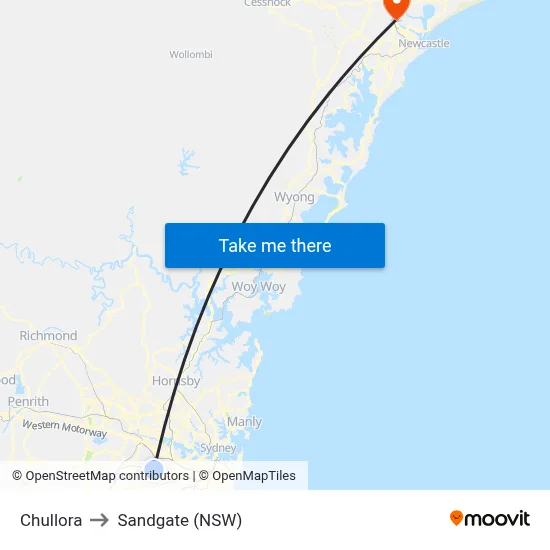 Chullora to Sandgate (NSW) map
