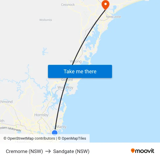 Cremorne (NSW) to Sandgate (NSW) map