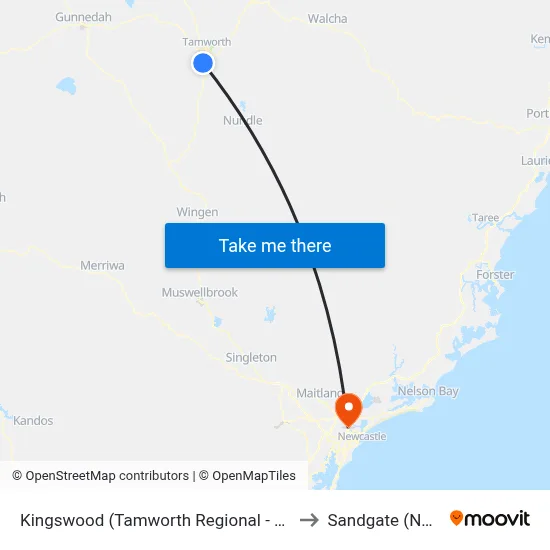 Kingswood (Tamworth Regional - NSW) to Sandgate (NSW) map