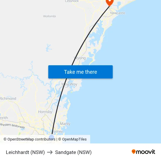 Leichhardt (NSW) to Sandgate (NSW) map