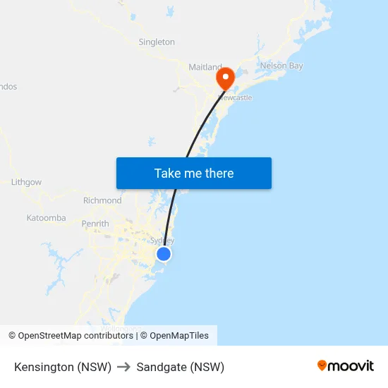 Kensington (NSW) to Sandgate (NSW) map