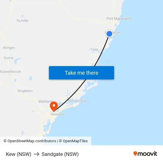 Kew (NSW) to Sandgate (NSW) map