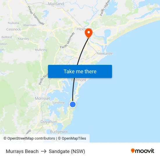 Murrays Beach to Sandgate (NSW) map