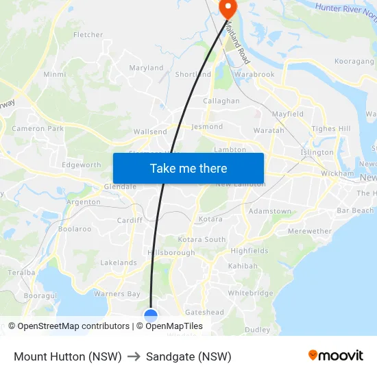 Mount Hutton (NSW) to Sandgate (NSW) map