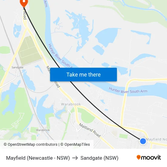 Mayfield (Newcastle - NSW) to Sandgate (NSW) map