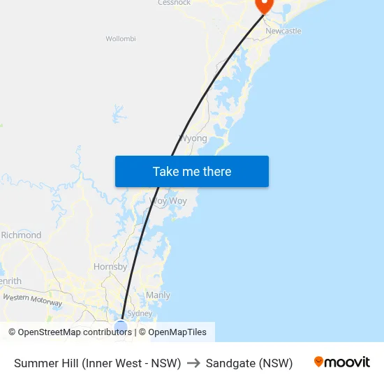 Summer Hill (Inner West - NSW) to Sandgate (NSW) map