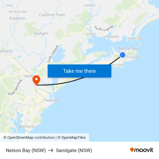 Nelson Bay (NSW) to Sandgate (NSW) map